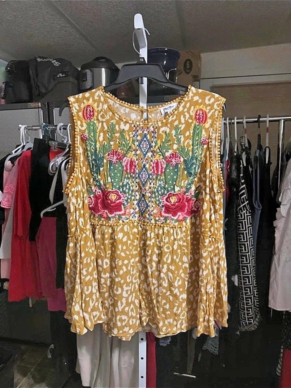 Angel Heart Boutique Sleeveless Baby Doll Tunic Embroidered Cactus Leopard 2X